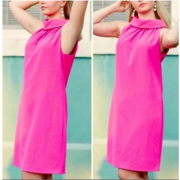 NWT Tuckernuck x Sail To Sable Cowl Neck Button Back Shift Dress Navy Hot Pink - Picture 3 of 13
